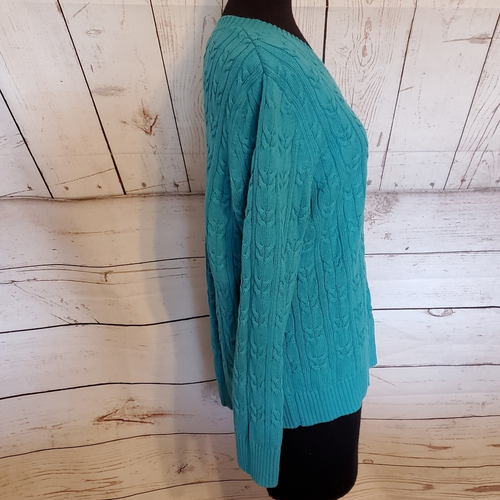 Croft and Barrow women's V-neck cable knit sweater blue green size Large - Picture 3 of 9